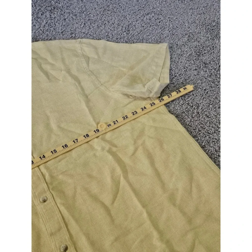 Banana Republic Slim Fit Linen Cotton Shirt Men XL Yellow Short Sleeve Button Up